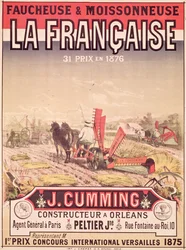 Plakatwerbung für „La Française, Ernte- und Mähmaschine“, hergestellt von J. Cumming aus Orléans, 1876